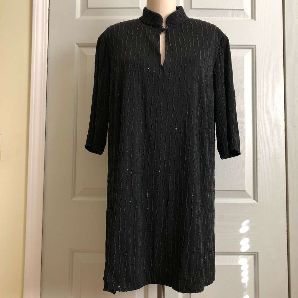 VTG 80s Huey Waltzer Neiman Marcus Sparkly Beads Mock Neck Tunic Dress Sz 14